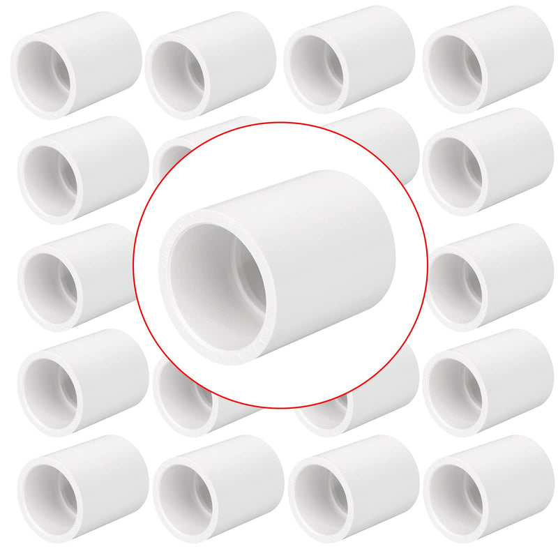 20 Pack 3/4" PVC Pipe Coupling Adapter Pipe Fittings (Socket x Socket) Contractor Pack Schedule 40 Heavy Duty 3/4 Inch PVC Slip Socket Connectors for DIY PVC Shelf Garden Support Structure, White 3/4Inch 20