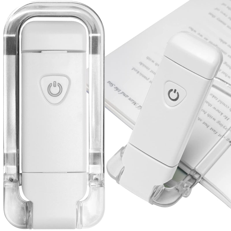 EGWASER Book Reading Light, Portable USB Rechargeable LED Clip on Book Lights for Reading in Bed, 3 Brightness Adjustable Dimmable Bookmark Light for Eye-Protection, Reading Lamp (White) White