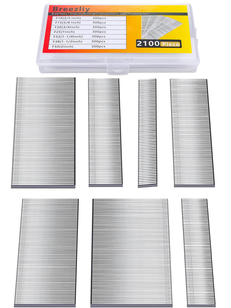 2100 PCS Brad Nails 7 Sizes multi-Length Galvanized Straight Finishing Nail,Each specification has an independent sponge anti-collision packaging 2100 PCS Upgrade
