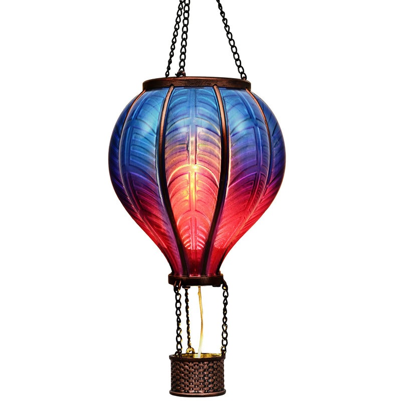 TERESA'S COLLECTIONS Hot Air Balloon Solar Lantern for Garden Decor Halloween Christmas Party,Flickering Flame Hanging Solar Light for Outdoor ,Blue & Purple Plastic Lamp for Yard Tree,Gift for Mom Blue & Purple