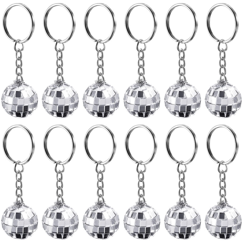 Hicarer 12 Pcs Mirror Disco Ball Keychains Bulk Mini 70s Keychains 1970s Accessories for Disco Party Supplies(0.8 Inch in Diameter,Silver) Silver
