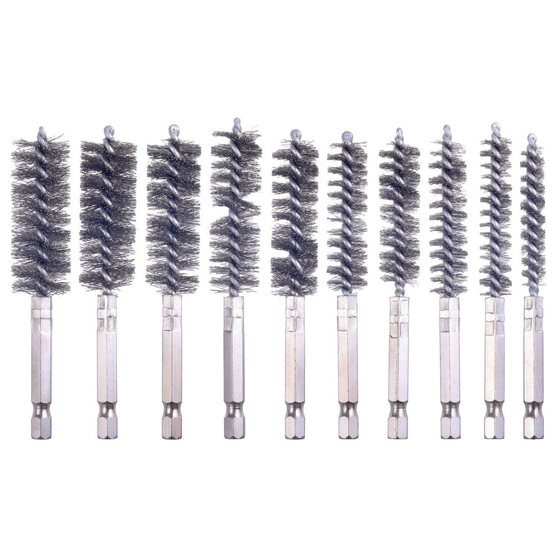 10 Pcs Bore Brush for Drill, Drill Wire Bore Brush, Stainless Steel Bore Brush Set witn 1/4 Inch HexShank, Drill Wire Brush for Power Drill Impact Driver