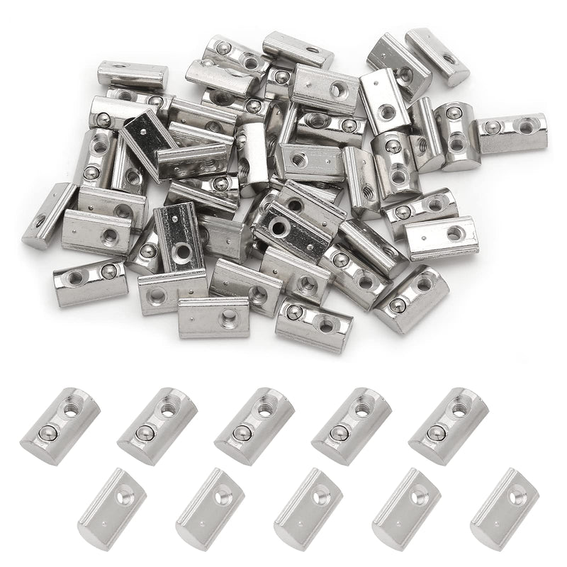 50Pcs M3 Spring T Nut 2020 Aluminum Extrusion T Nuts, Roll-in T Spring Nuts, M3 Half Round T Nut Tee Slot Nuts for 3D Printer, CNC Router, 2020 Series Aluminum Extrusion Profile with Slot 6mm 50 Pack 2020 Series M3