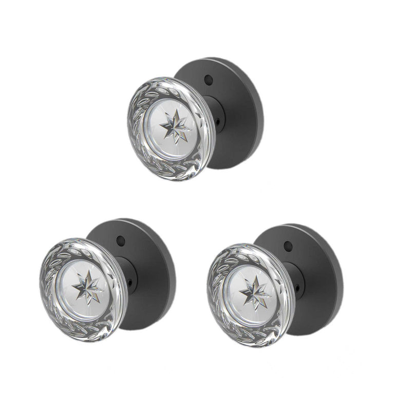 Cielsa Dawn Glass Door Knobs Interior with Lock, Crystal Door Knobs with Lock(Matte Black, Privacy)