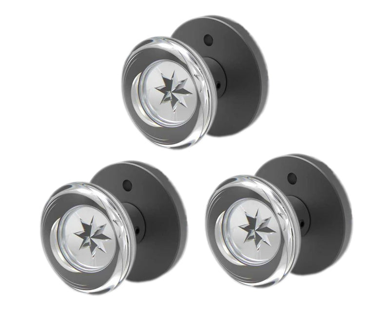 Cielsa Dawn Glass Door Knobs Interior with Lock, Crystal Door Knobs (Matte Black, Privacy，3pack-Set)
