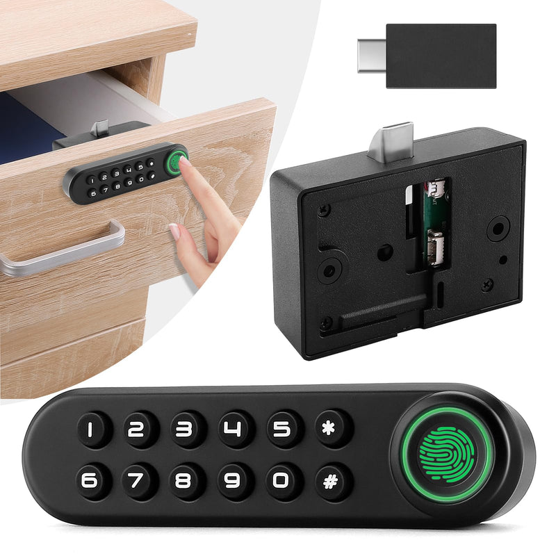Fingerprint Cabinet Lock, Smart Biometric Password Lock With USB Key, Keyless Hidden File Drawer Wardrobe, Child Safety, DIY Wooden Furniture Privacy for Home Office Horizontal