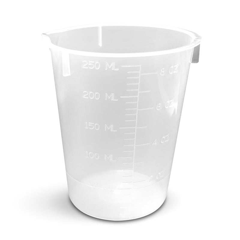 Plastic Beaker 250ml / 8.45 oz Set of 50 by Maryland Plastics – Clear Graduated Disposable Beakers with Pour Spout – Perfect for Resin Mixing, Science Labs, and Home Use