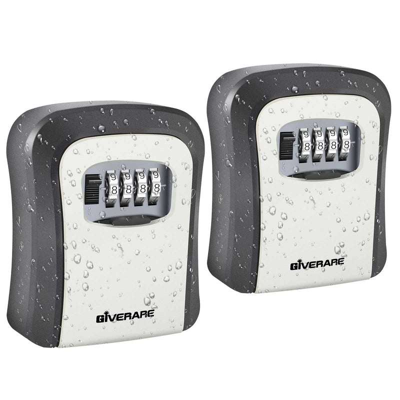 GIVERARE 2 PACK Key Lock Box, Wall Mount 4 Digits Combination Lockbox, Waterproof Outdoor Key Hider, Resettable Safe Security Password Box with Mounting Kit & Dust-proof Cover-Grey