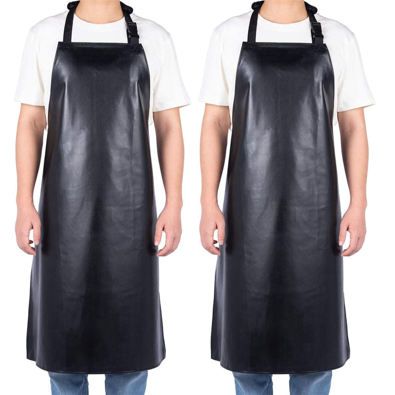 Homsolver 2 Pack Waterproof Rubber Vinyl Apron for Unisex Adult, Lightweight Chemical Resistant Industrial Work Apron Black Aprons Without Pockets