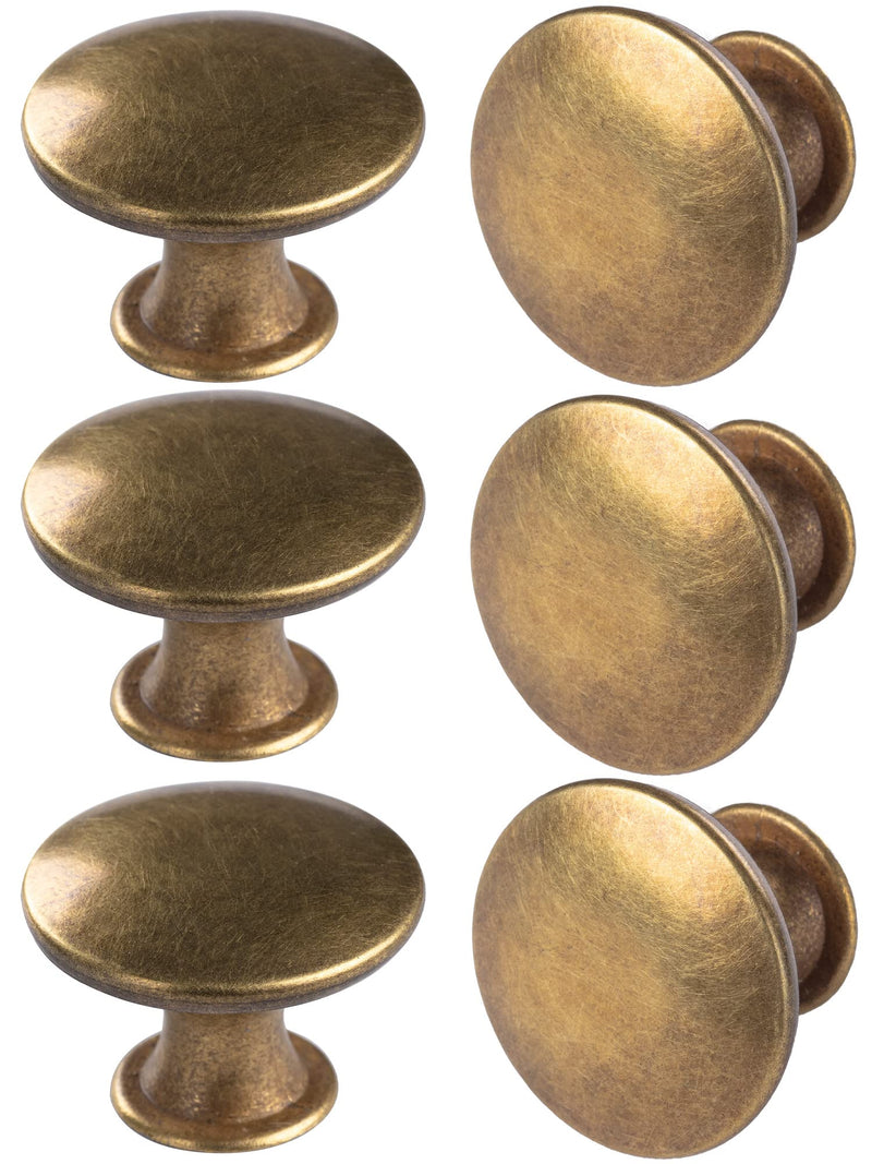 6 Pack Brass Round Antique Brass Kitchen Cabinet Knobs Cupboard Door Knobs Drawer Handle Pulls Dresser Knobs with 7 Pcs Screws for Bathroom Drawer Door Hardware 6 Yellow bronze