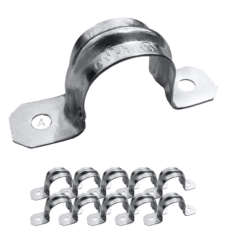 (Pack of 10) AP-10454, 1-1/2 Inch Two Hole Snap On Pipe Strap for EMT Conduit Installation, Reinforced Rib for Extra Strength, Galvanized Zinc Plated Metal, Tension Clamp for Easy Snap-On 1-1/2" Trade Size