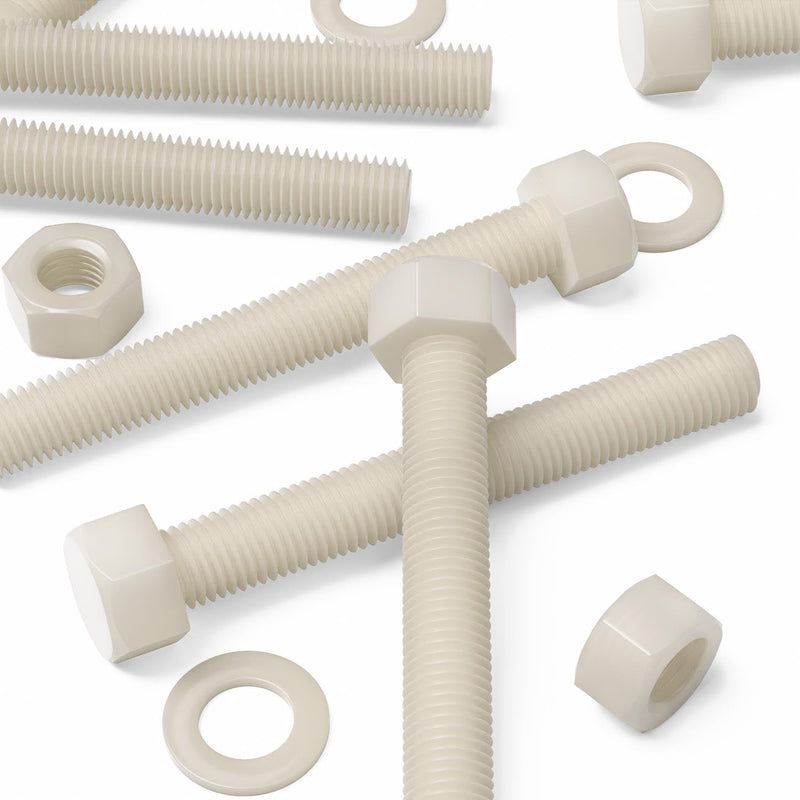5X Natural Nylon PA66 Hex Head Plastic Bolts, Nuts & Washers, M20 x 150 mm, Fastener, (25/32 x 5 29/32 in)