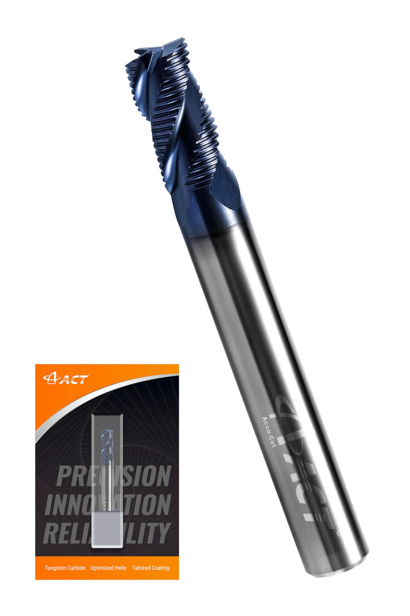 ACCUCUT I3KER 3/8” Carbide Roughing Square End Mill - 3 Flute Milling Bit for Steel, Forge Steel, Hardened Steel, Copper, Alloys & Materials < HRC 50-35 Degree Helix, AlTiN Coating CNC Router Bit