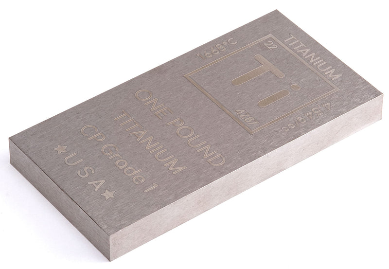Titanium Bar - 1lb Engraved Commercially Pure Bullion Bar Chemistry Element Design by Unique Metals