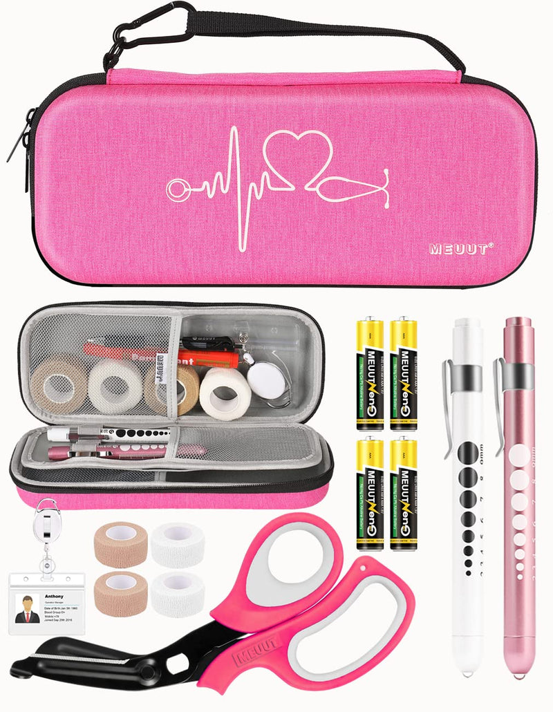 MEUUT 15 pcs Stethoscope Case Kit, Perfect Nurse Gift Include Stethoscope Case, Medical Scissors, Penlights with Batteries, Bandage Wraps, Badge Holders for Nurse Accessories for Work Raspberry