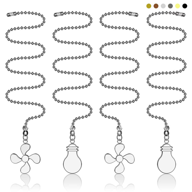 4PCS Ceiling Fan Pull Chain, Fan Pull Chain Extension, Pull Chains for Ceiling Fans and Lights, Light pull chain with 12 inches Ball Beaded Chain, Silver 4PCS-Silver