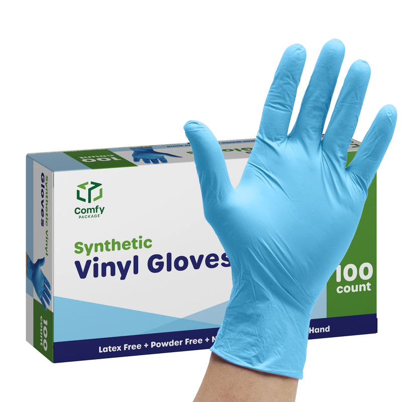 Comfy Package Synthetic Vinyl Blend Disposable Plastic Gloves Non-Sterile, Powder & Latex Free 100 Large