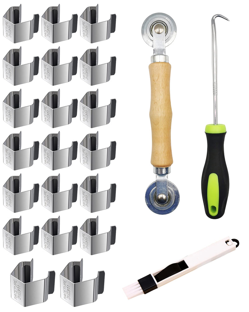 Screen Door Tool Kit - 20 Pieces Screen Installer Clips with Screen Rolling Tool and Removal Door Hook Screen Repair of Kit Mechanic Tools Set for Installing Window and Door Screens 4 In 1
