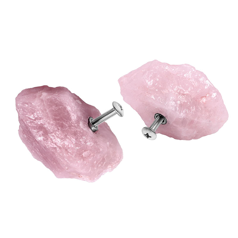 mookaitedecor Set of 2 Natural Rose Quartz Raw Crystal Cabinet Knobs, Rough Stone Drawer Handle Pulls for Kitchen Cupboard Home Decoration Pink
