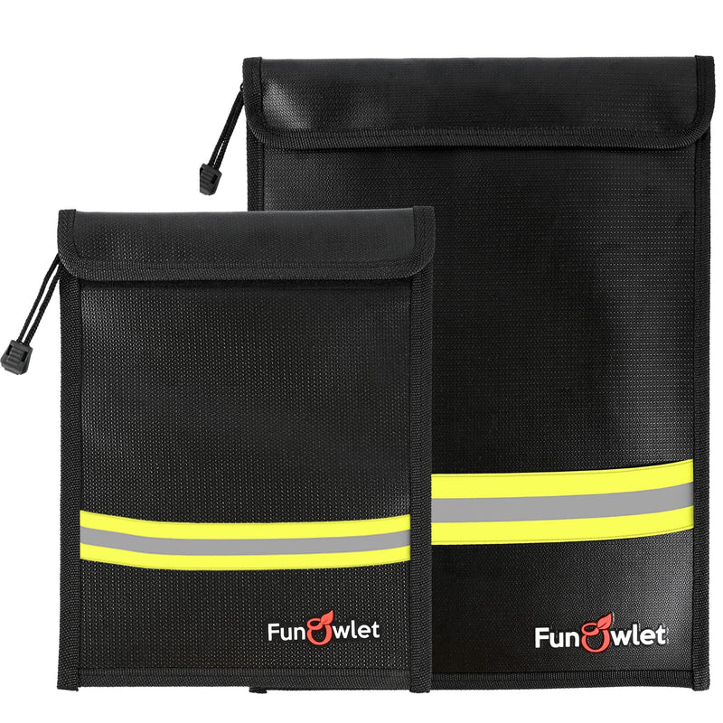 Fireproof Waterproof Money Document Bag - 2 Pack Safe Upgraded Zipper Bags, Fire & Water Resistant Storage Organizer Pouch for A4 A5 Documents Holder,File,Cash,Jewelry,Passport,Tablet,Laptop (Black) Black