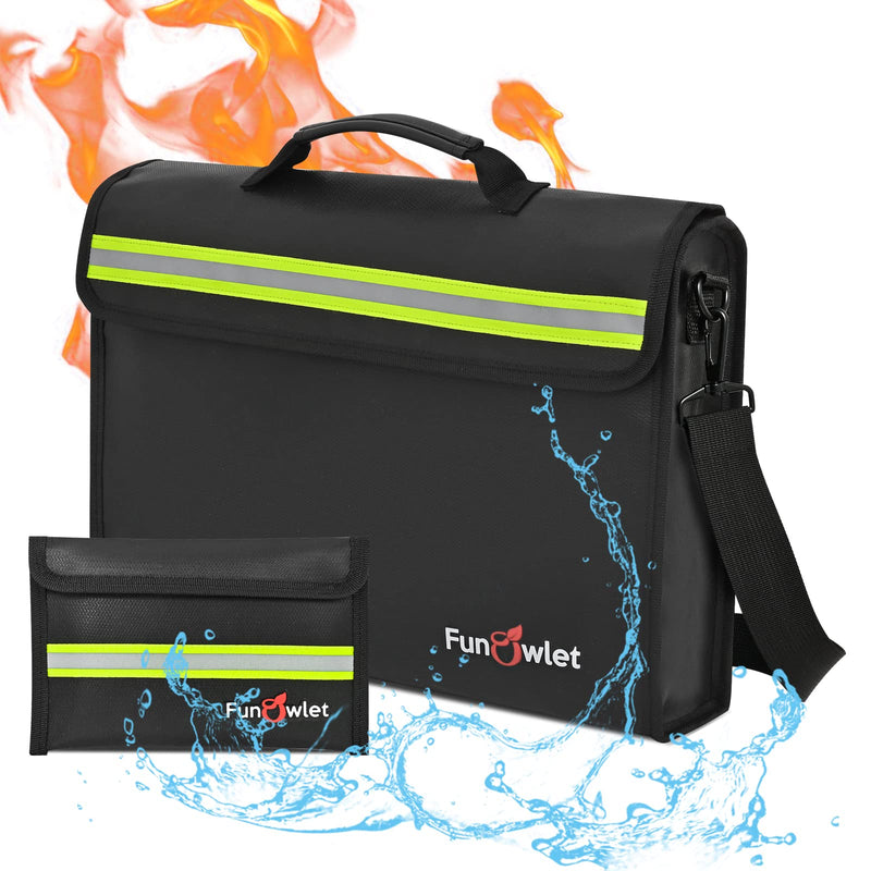 Fireproof Waterproof Money Document Bag - Large Fireproof Safe Box with Wallet Protector, Fire & Water Resistant Storage Organizer Pouch for A4 Documents Holder,File,Jewelry,Passport,Laptop (Black) Black