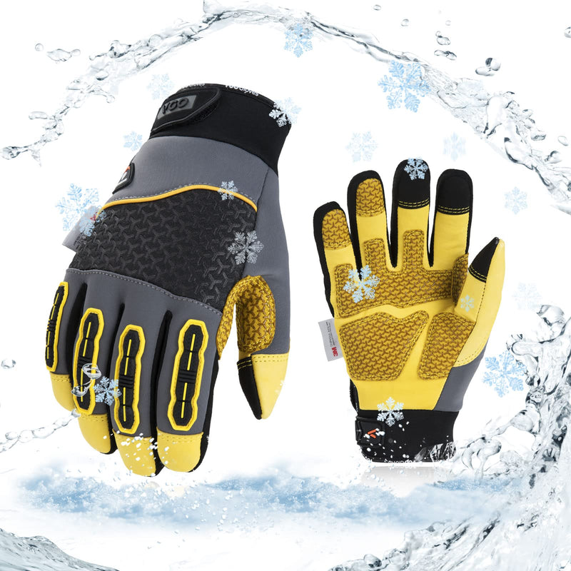 Vgo... Winter Work Gloves for Men, Cold Weather Waterproof Safety Work Gloves,Freezer Gloves,Cow Leather,Touchscreen(1 Pair,M,Gray,CA7724FW) 1 Medium
