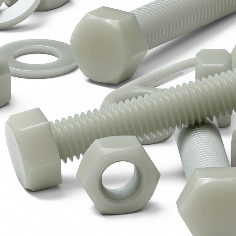 10 x Glass Filled Reinforced Nylon Hex Head M10 x 50 mm, Plastic Nuts, Bolts & Washers (25/64 x 1 31/32 in)