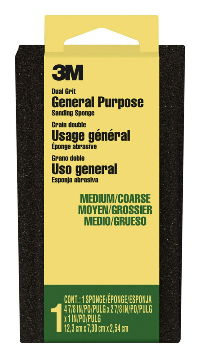 3M™ General Purpose Sanding Sponge DSMC-ESF-10, 2 7/8 in x 4 7/8 in x 1 in, Dual Grit, Medium/Coarse, 10 ea/cs 4-7/8 in x 2-7/8 in
