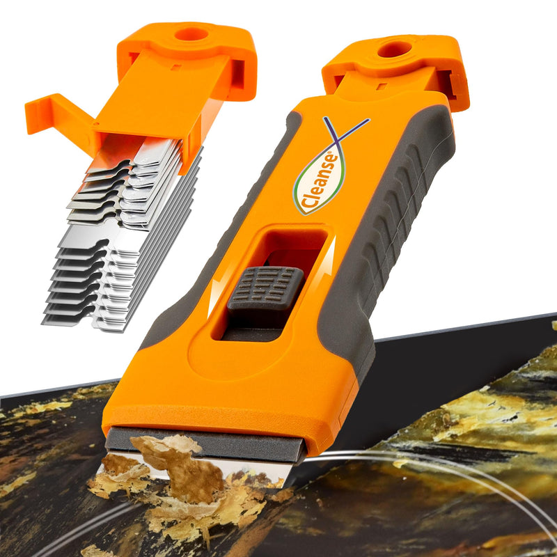 Razor Blade Scraper Tool with 15pcs Extra Blades, Cleaning Razor Scraper for Glass, Glass Top Stove Scraper for Oven Door, Cooktop Scraper, Glass Scraper Cleaning Paint from Glass Orange