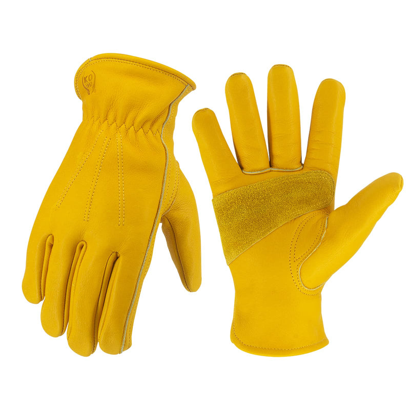 Leather Work Gloves for Men & Women, Reinforced Durable Gardening Gloves,Cowhide Work Gloves,Puncture & Cut Resistant Golden Large
