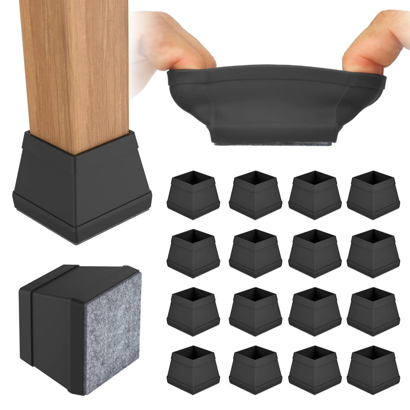 16 PCS Square Chair Leg Floor Protector, Silicone Chair Leg Cover, Furniture Leg Protectors with Felt, Mobile Table Leg pad, Protect The Floor from Scratches.1 1/2 in Black. Square L(1.26-1.57")