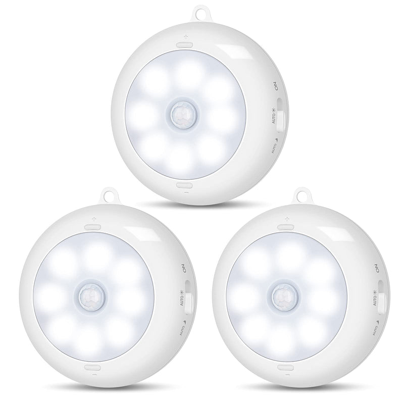 Motion Sensor Light Indoor, LED Night Light Closet Lights, Under Cabinet Lights, AA Battery Operated Stick on Wireless Puck Lights for Wall, Step, Stair, Dimmable (3 Pack) 6000K Clean White-3 Pack