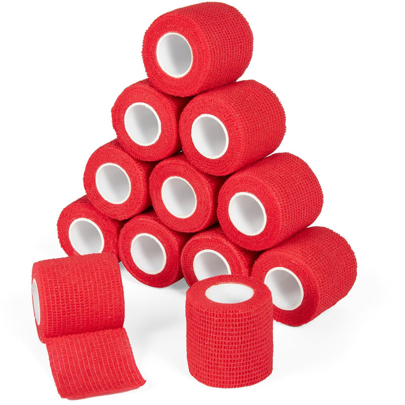 12Pcs 2”x 5 Yards Self Adhesive Bandage Wrap Elastic Bandage Wrap Self Adherent Cohesive Wrap Bandages for Wrist Ankle Vet Tape for Dogs Athletic Swelling Sprains Tape Grip Cover (Red) 12Pcs Red