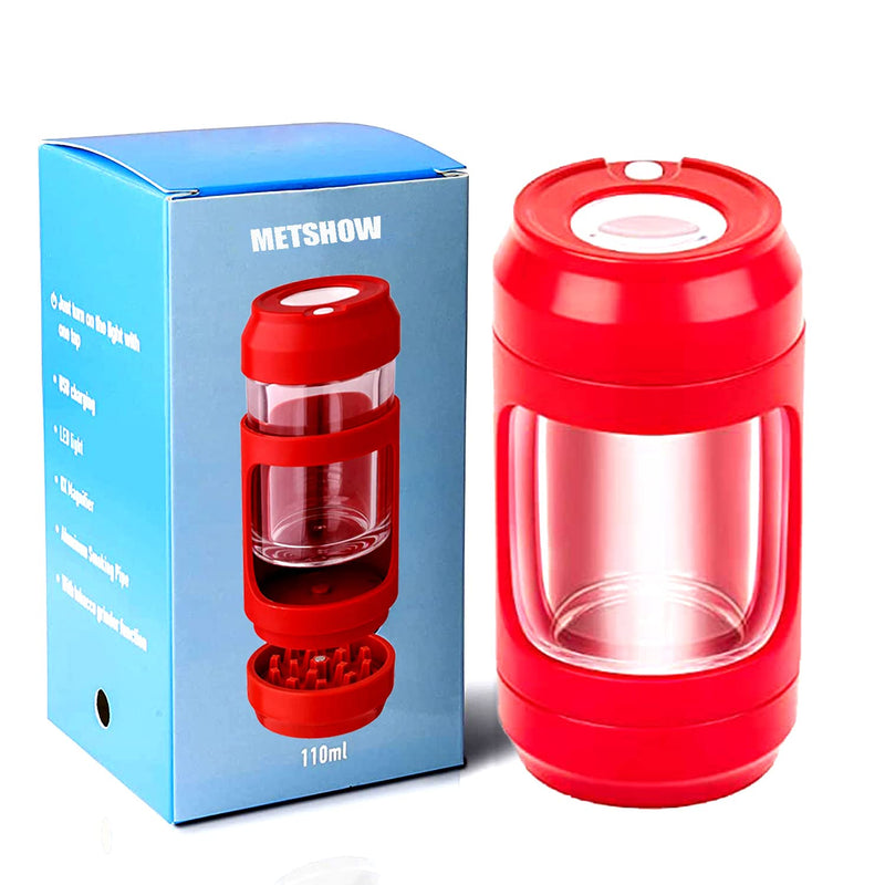 Light-Up LED Transparent Seal Storage Jar，Magnifying Viewing Glass Airtight Jar with Grinder ，8 x Magnification Glass(Red) Red