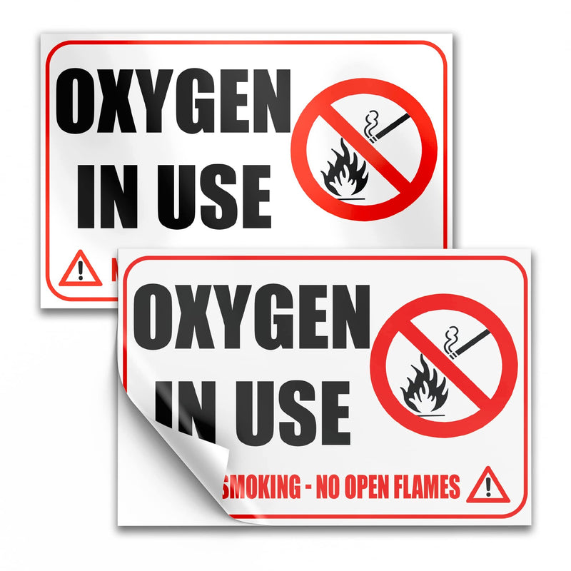 2 PC Oxygen in Use Sign - 4x6 Vinyl No Smoking No Open Flames Oxygen Stickers for Door Indoor/Outdoor