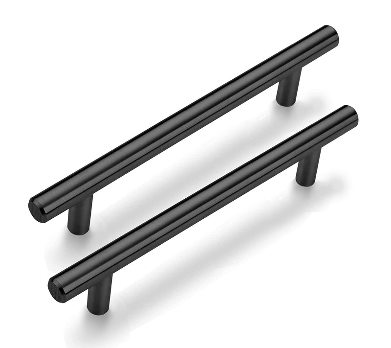 ANGSTROM 10-Pack Round Bar Cabinet Pulls, Euro-Style T-Bar Handle 5" CC, Matte Black (7.4" Length) 7.4" Length (5" CC)