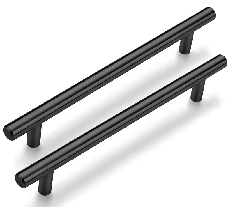ANGSTROM 10-Pack Round Bar Cabinet Pulls, Euro-Style T-Bar Handle 6.3" CC, Matte Black (8.7" Length) 8.7" Length (6.3" CC)