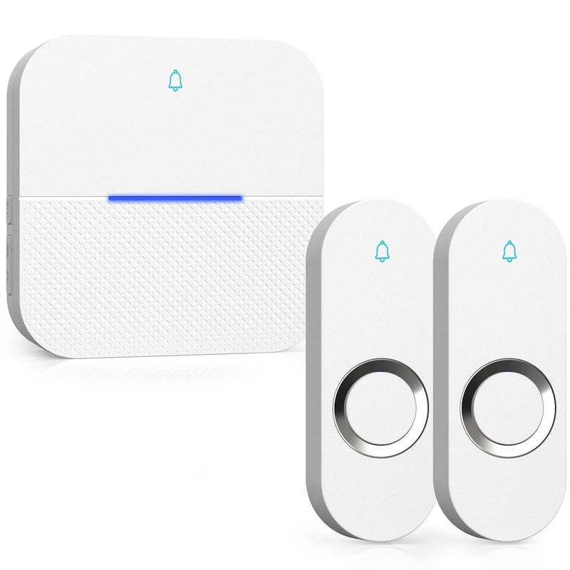 AIDA Lighted Wireless Doorbell for Home, Waterproof Battery Doorbell Wireless 1,000ft Range, 5 Volume Levels with 58 Doorbell Chimes & LED Flash (White, Doorbell with 2 Buttons & 1 Receiver) White