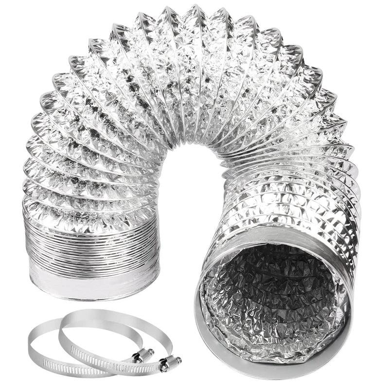 Omont Dryer Vent Hose 4 Inch 5FT Flexible Dryer Ducting Tube Air Duct Aluminum Insulated Flex Hose Kit Indoor Outdoor 4IN 5FT