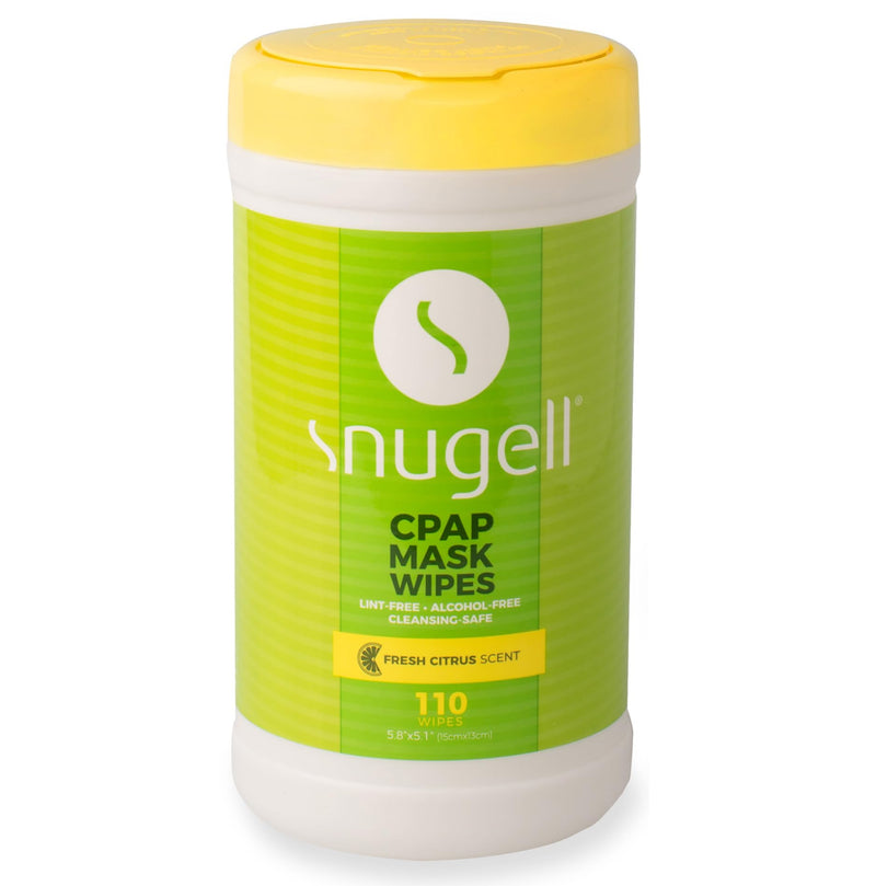Snugell Citrus Scented CPAP Mask Wipes – 110 Count – 100% Soft Cotton, Lint-Free, Alcohol-Free – Skin-Safe Formula with Aloe Vera – Easy-Open Canister for Cleaning CPAP Masks, Tubes, and Devices 110 Count (Pack of 1)