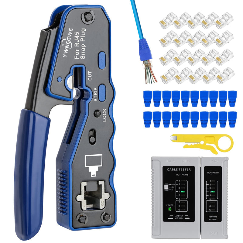 RJ45 Crimp Tool Kit Pass Thru Ethernet Crimper for Cat5e Cat6 Cat6a 8P8C Modular Connectors, All-in-One Cat6 Crimping Tool and Tester(9V Battery Not Included) KIT-08