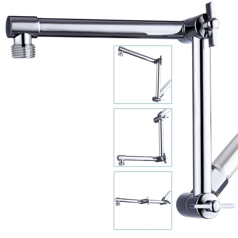 G-Promise 13 Inch Shower Head Extension Arm, Solid Brass Height & Angle Adjustable Extender, Rise or Lower Rainfall and Fixed Shower Head (Chrome) Chrome