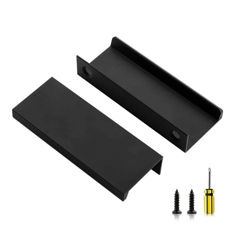 Ravinte 6 Pack Finger Pulls for Cabinets 80mm/3.15" Length Black Edge Pulls Matte Black Finger Cabinet Pulls Concealed Handles for Kitchen Drawer Finger Edge Pull Tab Handle 80mm/3.15" Overall Length