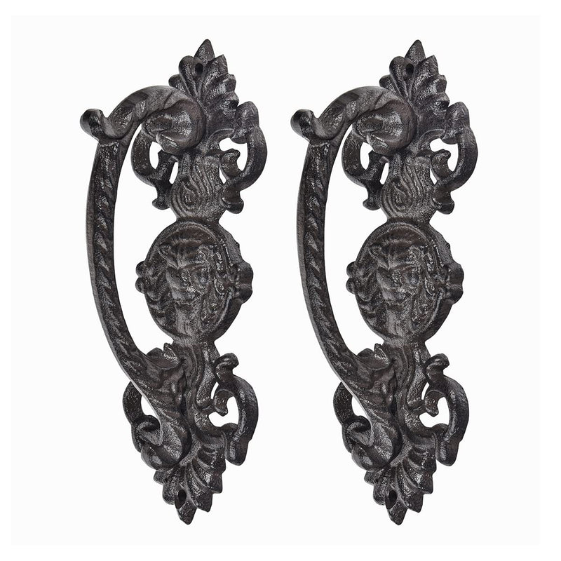 Sungmor 2PC Solid & Sturdy Cast Iron Gate Handles, Heavy Duty 8.7" Long Strong Barn Door Handles, Pretty Rustic Farmhouse Fence Gate Garage Closet Drawer Cabinet Decorative Handles Sliding Door Pulls Flower Pattern-8.7H*3.4W*2.8H(inch)