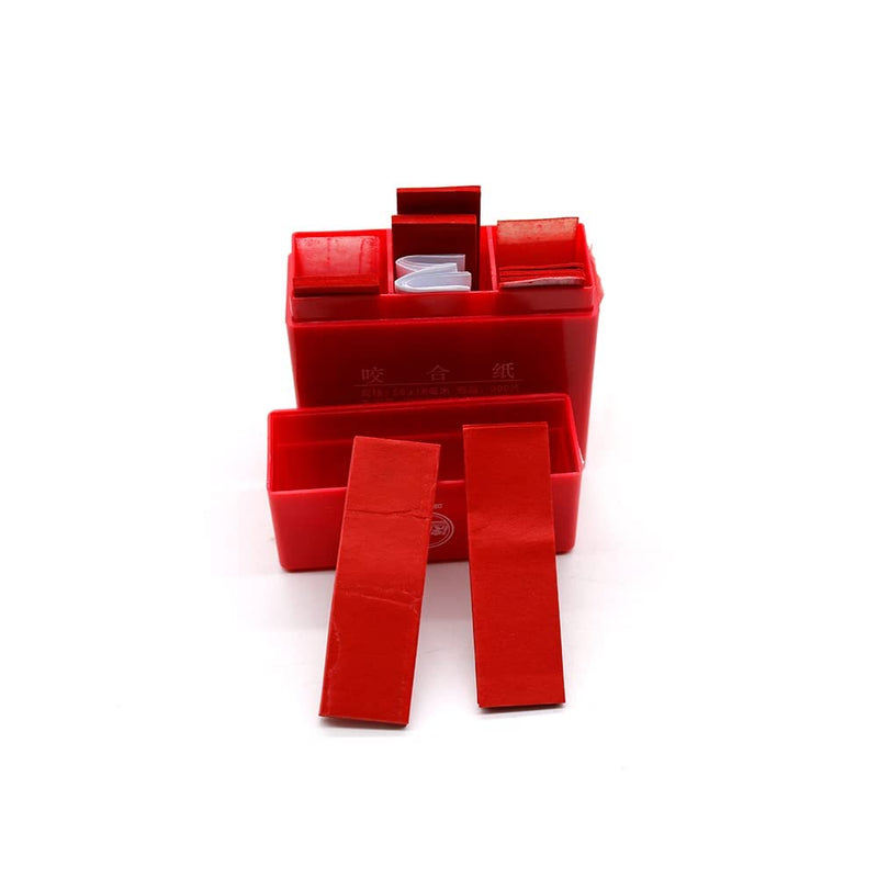 Dental Articulating Paper 300 Strips in Plastic Dispenser 100 Micron Film Double Sided 55 x 18 x 0.1mm for Occlusal and Interproximal Adjustments (RED) RED