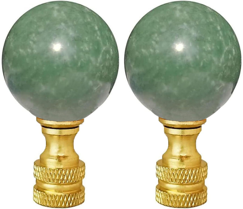 2Pcs Green Natural Stone Shaped Lamp Finial 2 Inch Lamp Shade Finial Decoration Accessories with Polished Brass Base Style A