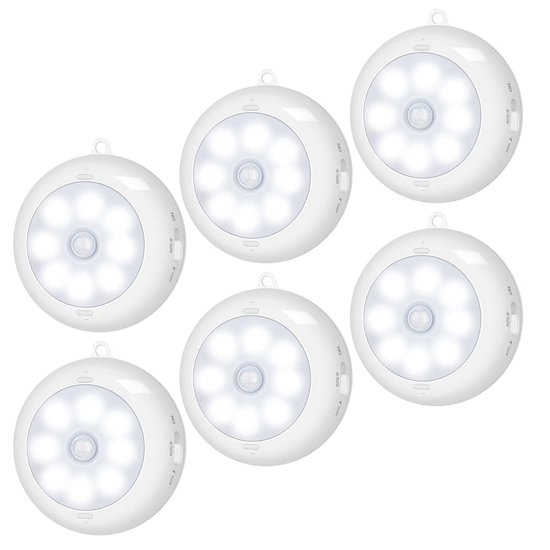 Alivation Motion Sensor Light Indoor, LED Closet Light Battery Operated, Night Light Under Cabinet Lighting, 3 AA Battery Powered, Puck Lights for Wall, Stair, Dimmable (6 Pack) 6000k Clean White-6 Pack