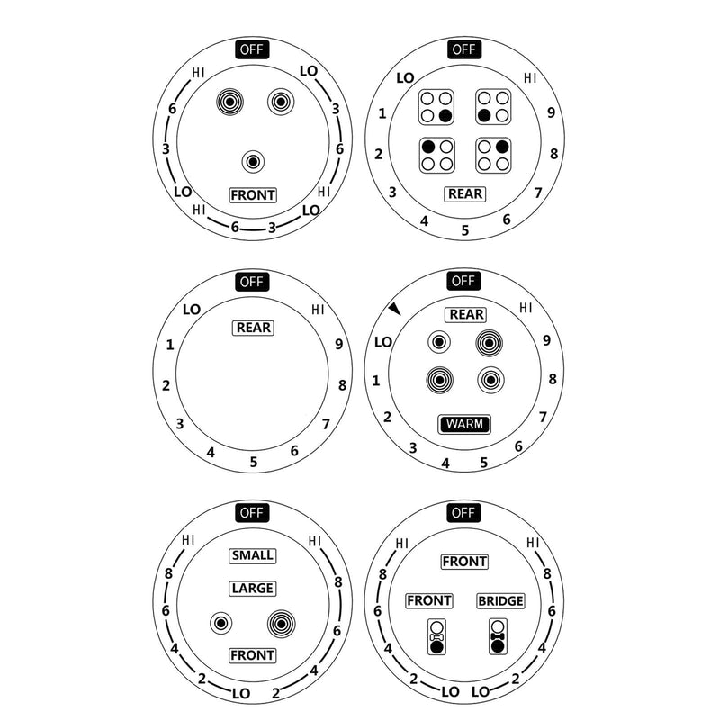 MANWU 6 Stove dials Sticker for Burner cooktop hob Cooker top Oven Replacement Adhesive knob Symbols (Black Print ON Clear for Silver, White or Light Coloured Cooker Tops)