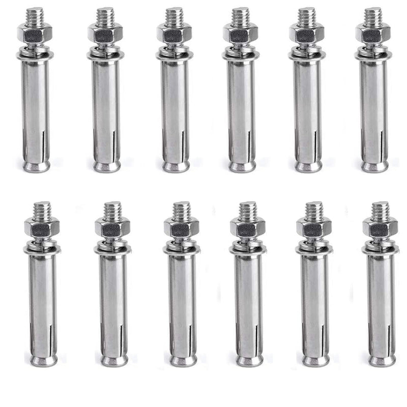 M6 x 60mm External Hex Expansion Bolts Screws, Hex Head Sleeve Anchor, 304 Stainless Steel, 12Pcs