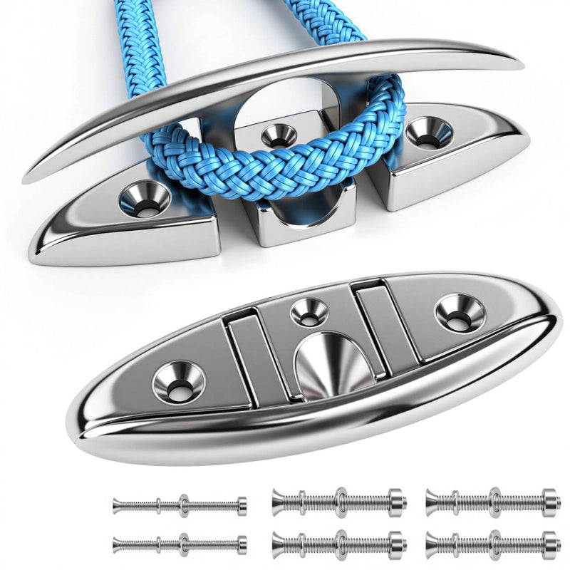 Folding Boat Cleats 5 inch and 6 inch (2 Sizes), 316 Stainless Steel Flip Up Dock Cleat for Deck and Boat, Dock Cleats Boat Dock Cleats Folding Cleat Rope Cleat Boat Cleat with Fasteners (2,4 Pack) 5inch 2 Pack